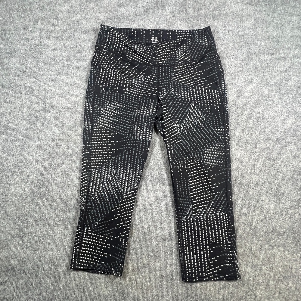 Gap Fit Gfast Capri Legging Women Large Black White Polka Dot Stretch Activewear